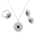 Set Smarald 3 articole Inel Cercei Lant cu pandantiv - imagine 2